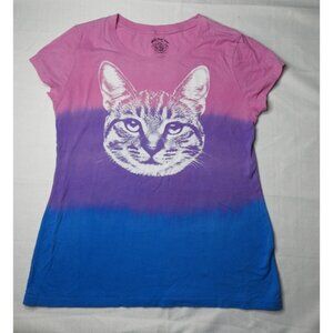 Wound Up Cat Graphic T-Shirt Women’s XXL Tie Dye Ombre Pink Purple Blue SS